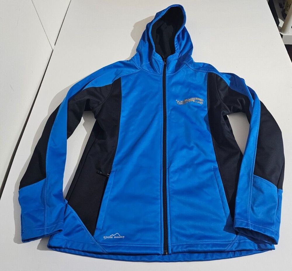 Eddie Bauer Women's Large Blue Full Zip Softshell Jacket, Stretch, Hood, Warm!